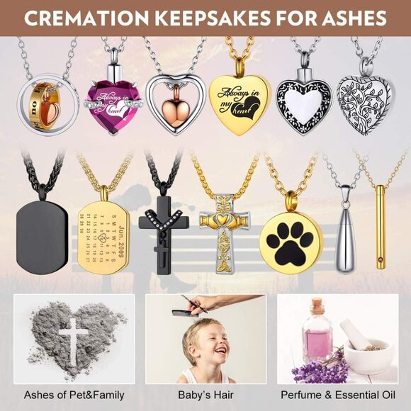 Urn Necklaces for Ashes for Women Men Cremation Pendant Necklace for Ashes Dog/C - Picture 2 of 7